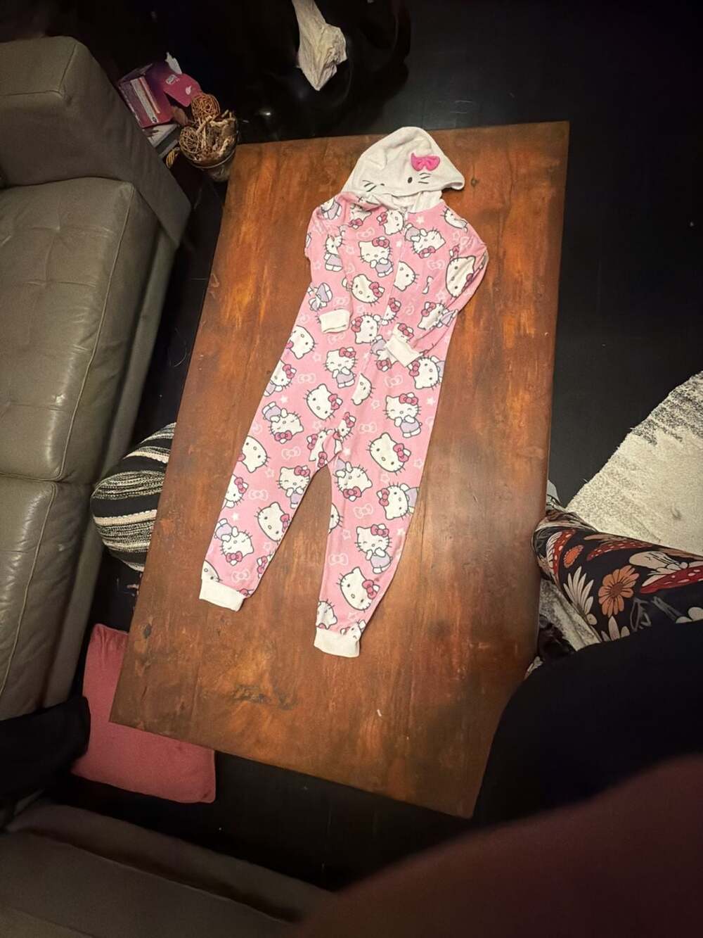 Hello Kitty by Sanrio Girls Hooded Fleece One-Piece Pajamas Size S (6/6X)